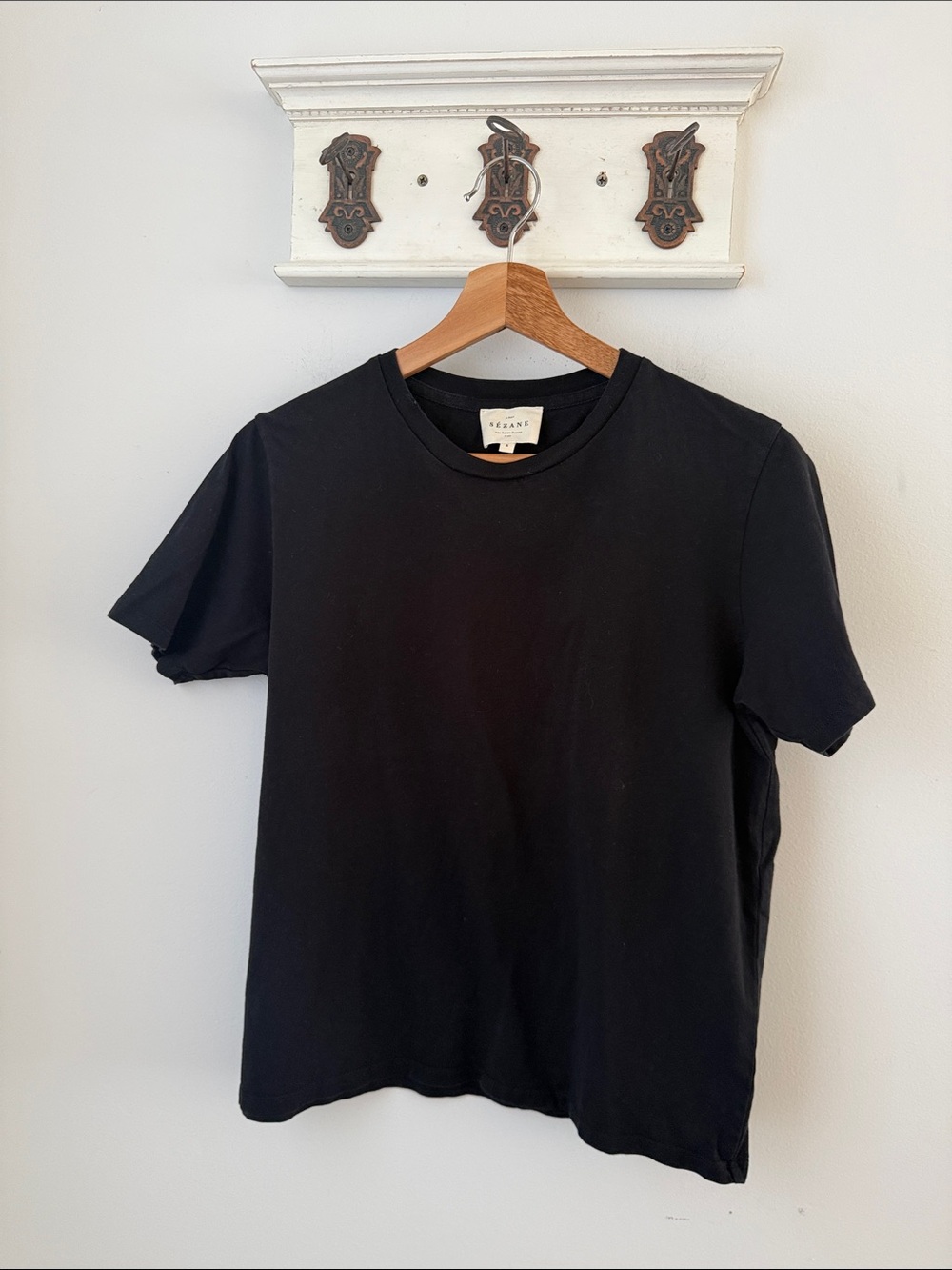 Sezane Black 100% Cotton Short-Sleeve Crew Tee - Classic Fit